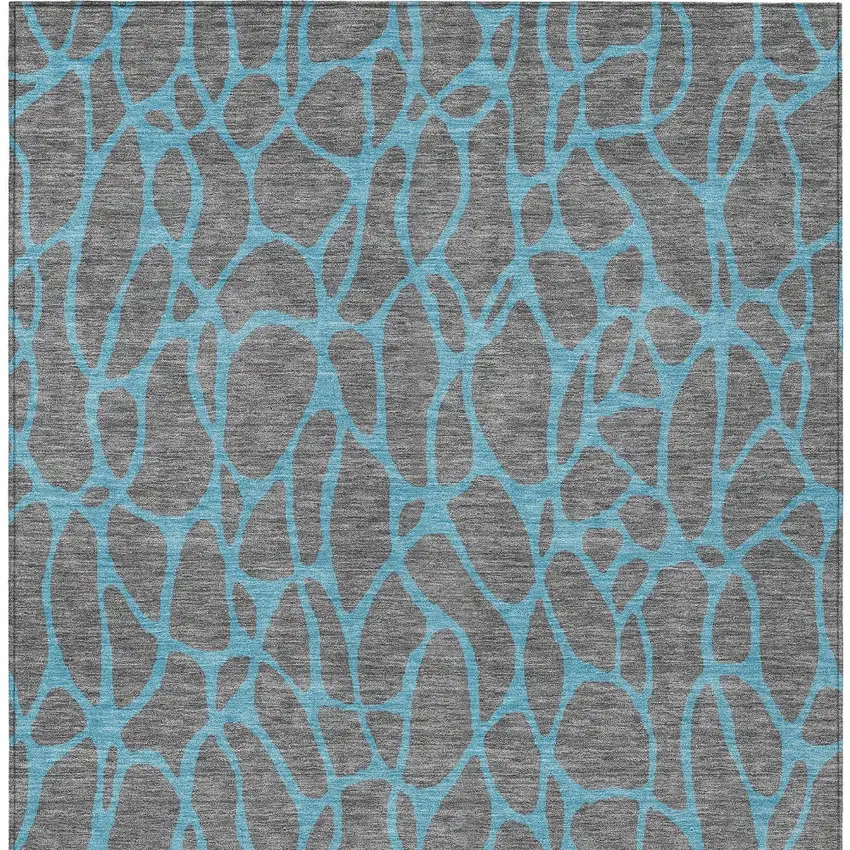 Gray And Teal Blue Geometric Washable Indoor Outdoor Area Rug Photo 7