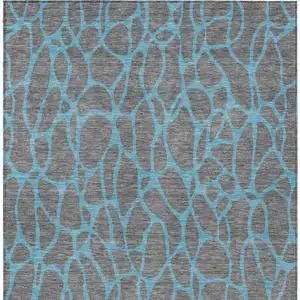 Photo of Gray And Teal Blue Geometric Washable Indoor Outdoor Area Rug