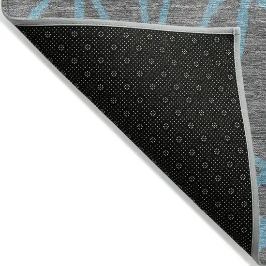 Gray And Teal Blue Geometric Washable Indoor Outdoor Area Rug Photo 4