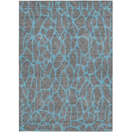 Gray And Teal Blue Geometric Washable Indoor Outdoor Area Rug Photo 6