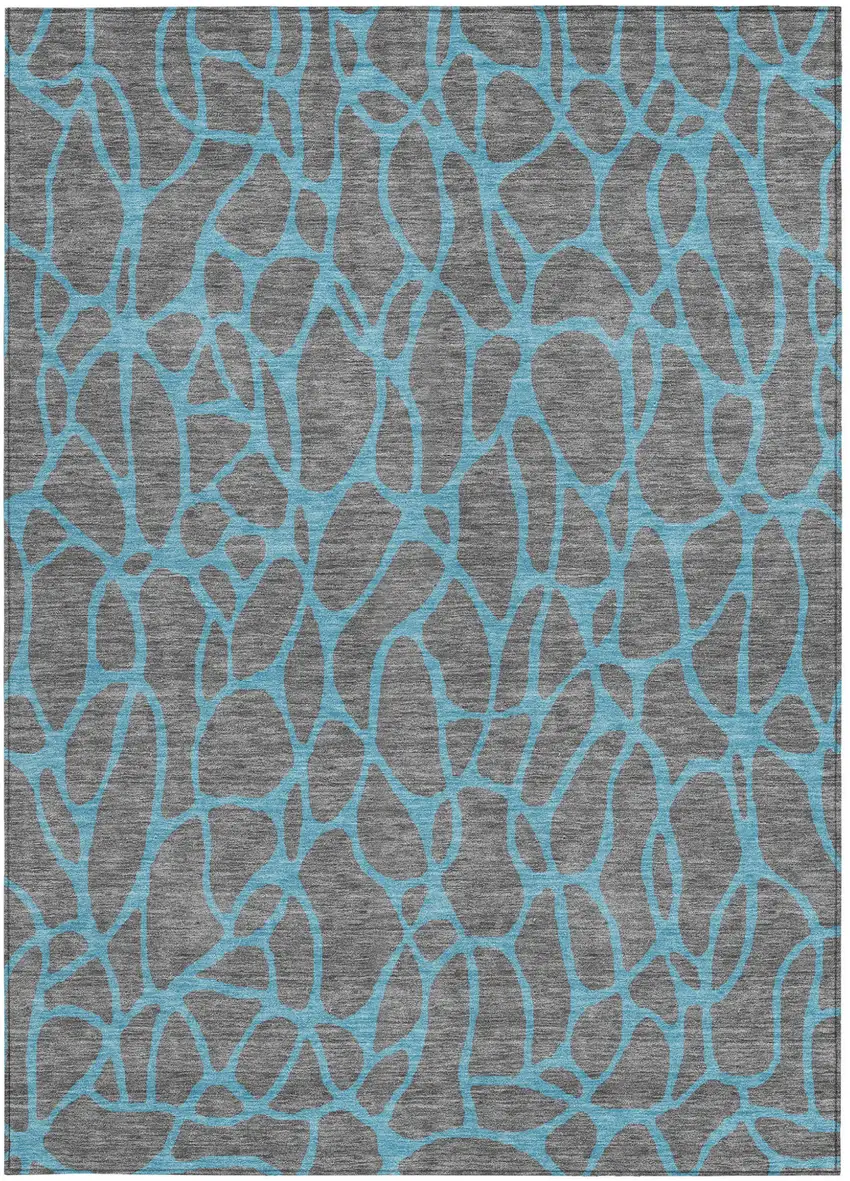 Gray And Teal Blue Geometric Washable Indoor Outdoor Area Rug Photo 6
