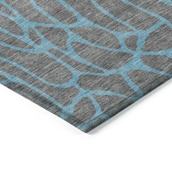 Gray And Teal Blue Geometric Washable Indoor Outdoor Area Rug Photo 5