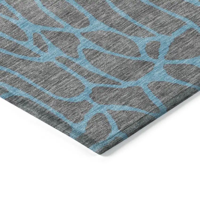 Gray And Teal Blue Geometric Washable Indoor Outdoor Area Rug Photo 5