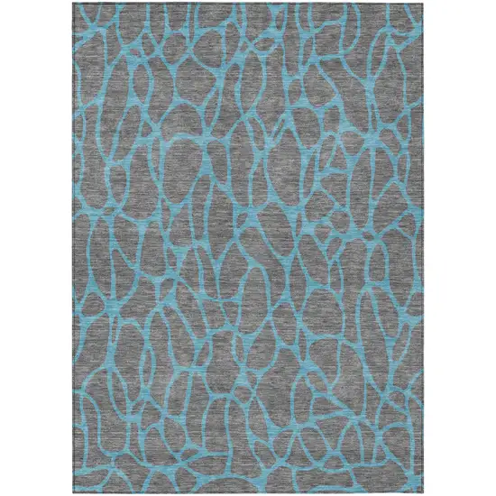 Gray And Teal Blue Geometric Washable Indoor Outdoor Area Rug Photo 2