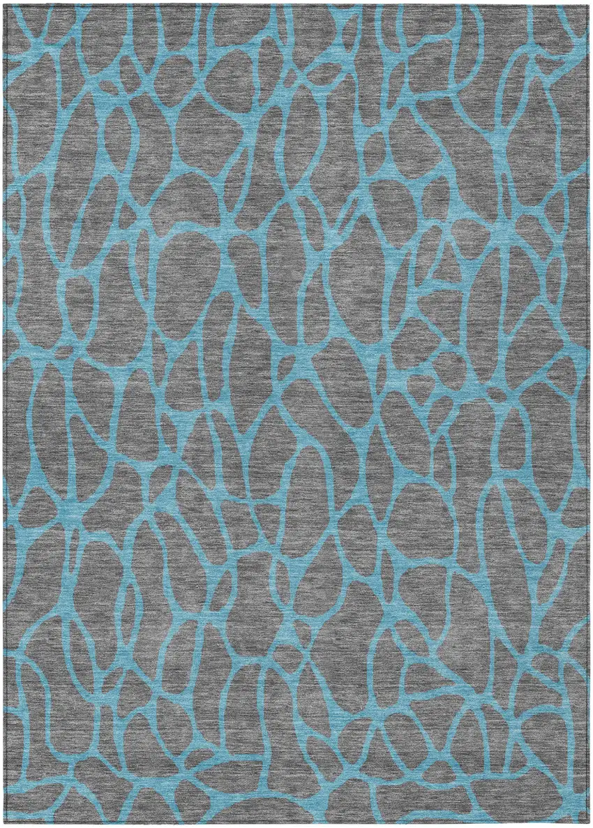 Gray And Teal Blue Geometric Washable Indoor Outdoor Area Rug Photo 2
