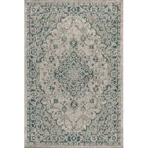 Photo of Gray And Teal Blue Medallion Indoor Outdoor Area Rug