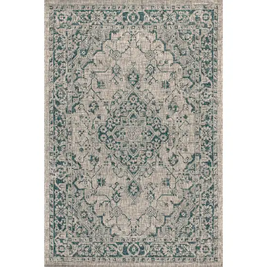 Gray And Teal Blue Medallion Indoor Outdoor Area Rug Photo 1