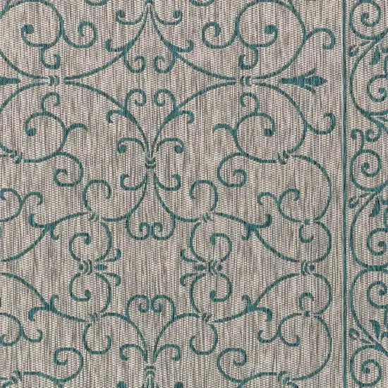 Gray And Teal Blue Medallion Indoor Outdoor Area Rug Photo 2