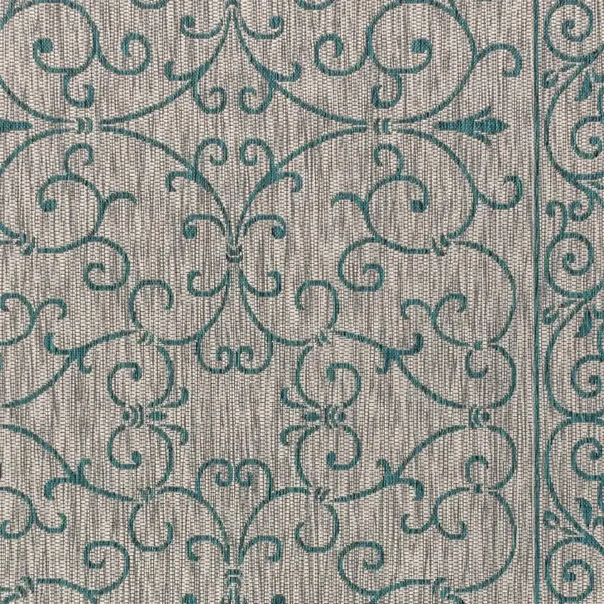 Gray And Teal Blue Medallion Indoor Outdoor Area Rug Photo 2