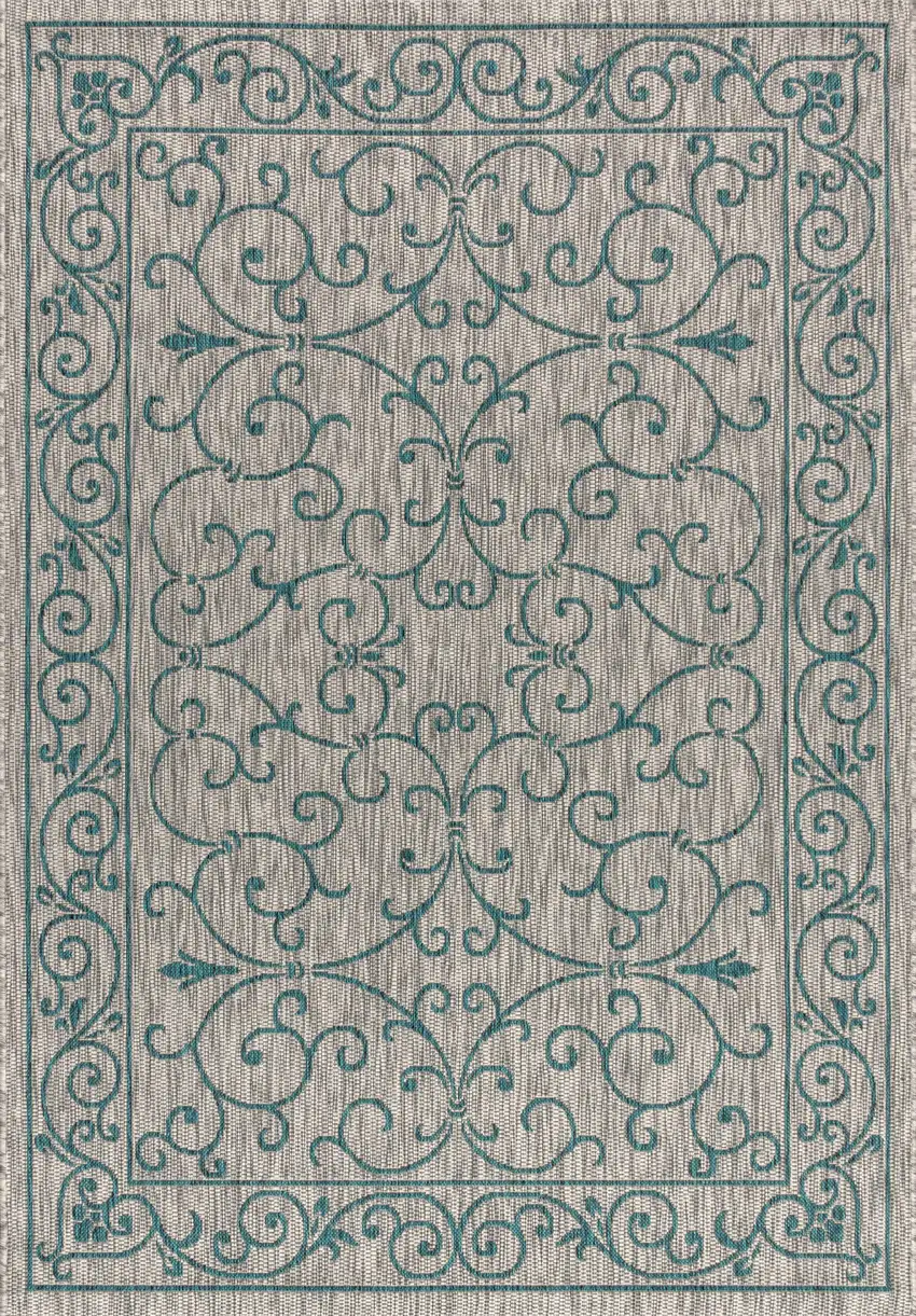 Gray And Teal Blue Medallion Indoor Outdoor Area Rug Photo 3