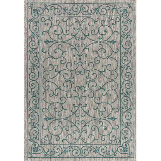Gray And Teal Blue Medallion Indoor Outdoor Area Rug Photo 3