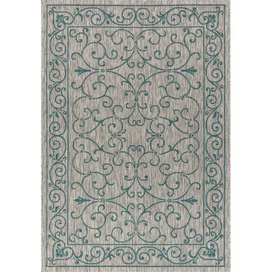 Gray And Teal Blue Medallion Indoor Outdoor Area Rug Photo 1