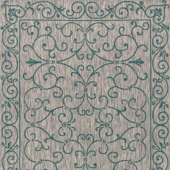 Gray And Teal Blue Medallion Indoor Outdoor Area Rug Photo 3