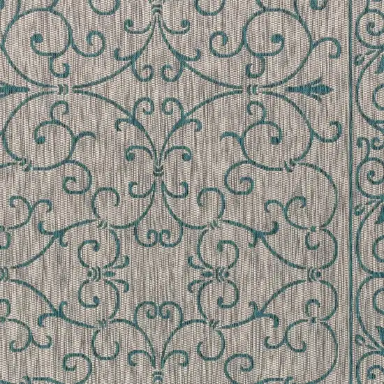 Gray And Teal Blue Medallion Indoor Outdoor Area Rug Photo 2