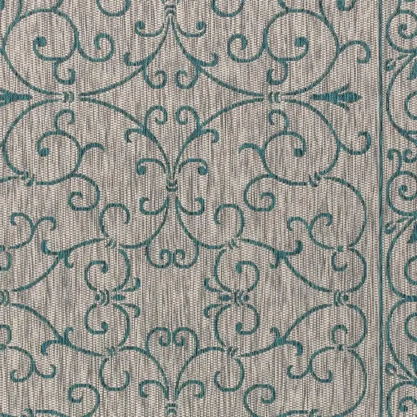 Gray And Teal Blue Medallion Indoor Outdoor Area Rug Photo 2