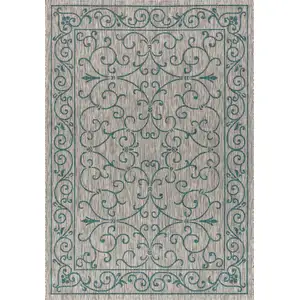 Photo of Gray And Teal Blue Medallion Indoor Outdoor Area Rug