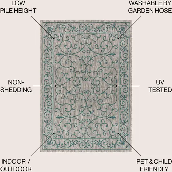 Gray And Teal Blue Medallion Indoor Outdoor Area Rug Photo 9