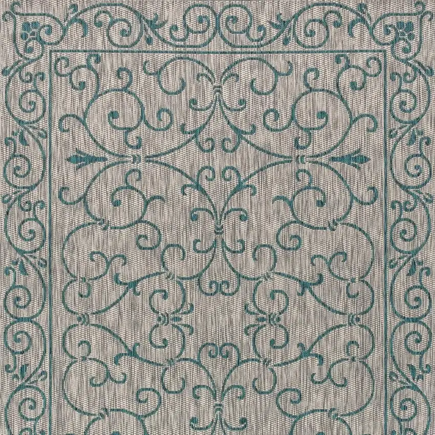 Gray And Teal Blue Medallion Indoor Outdoor Area Rug Photo 3