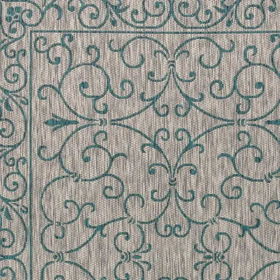Gray And Teal Blue Medallion Indoor Outdoor Area Rug Photo 2