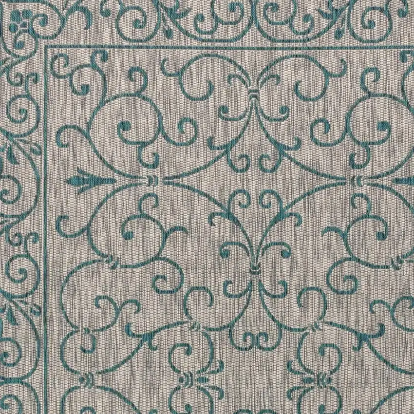 Gray And Teal Blue Medallion Indoor Outdoor Area Rug Photo 2