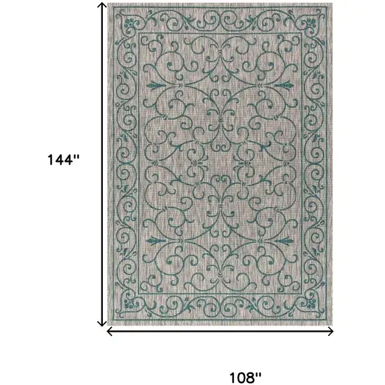 Gray And Teal Blue Medallion Indoor Outdoor Area Rug Photo 5