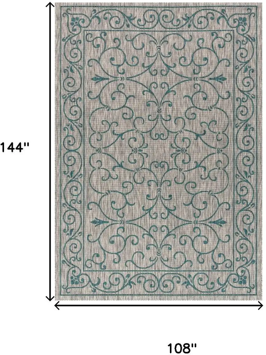 Gray And Teal Blue Medallion Indoor Outdoor Area Rug Photo 5