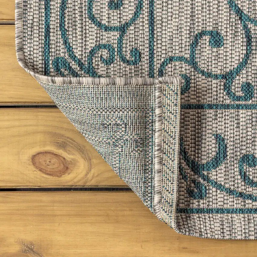 Gray And Teal Blue Medallion Indoor Outdoor Area Rug Photo 4