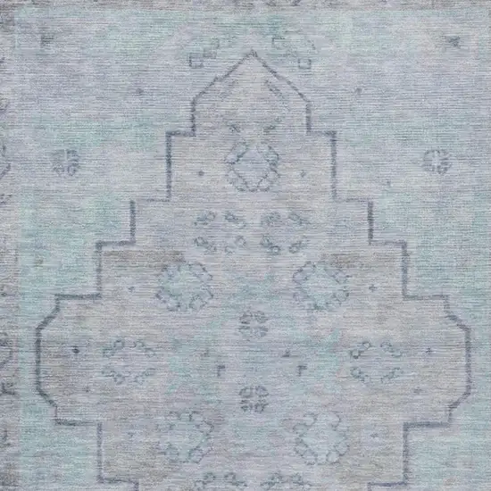 Gray And Teal Blue Medallion Washable Indoor Outdoor Area Rug Photo 4