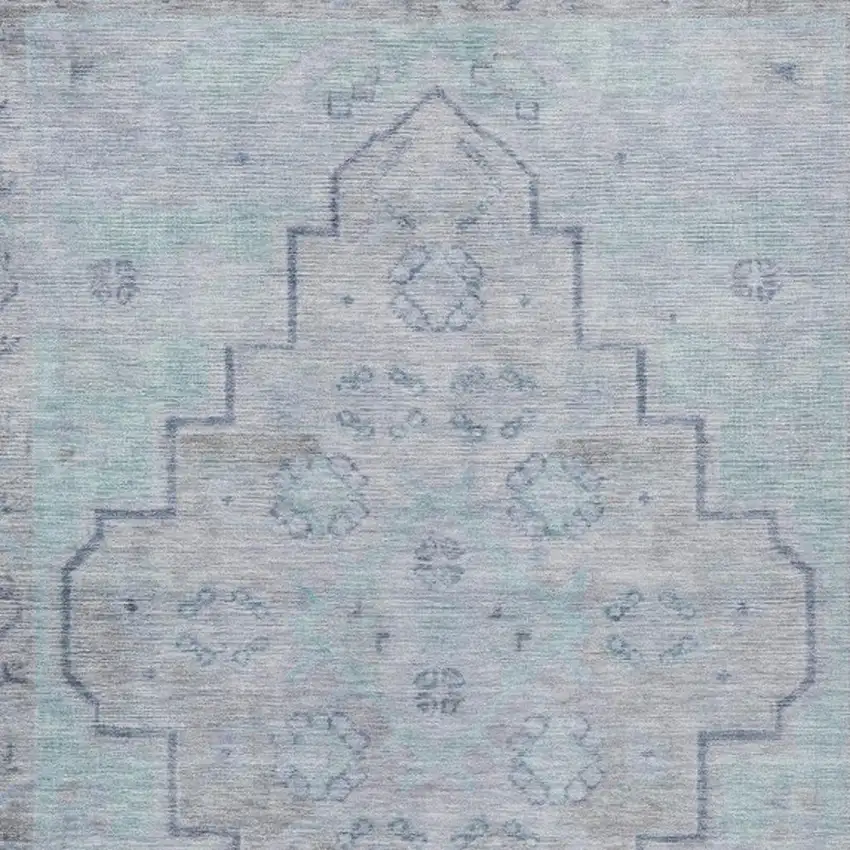 Gray And Teal Blue Medallion Washable Indoor Outdoor Area Rug Photo 4