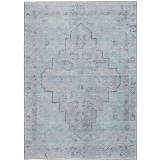 Gray And Teal Blue Medallion Washable Indoor Outdoor Area Rug Photo 3
