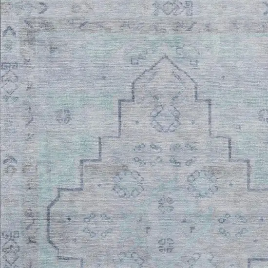 Gray And Teal Blue Medallion Washable Indoor Outdoor Area Rug Photo 3