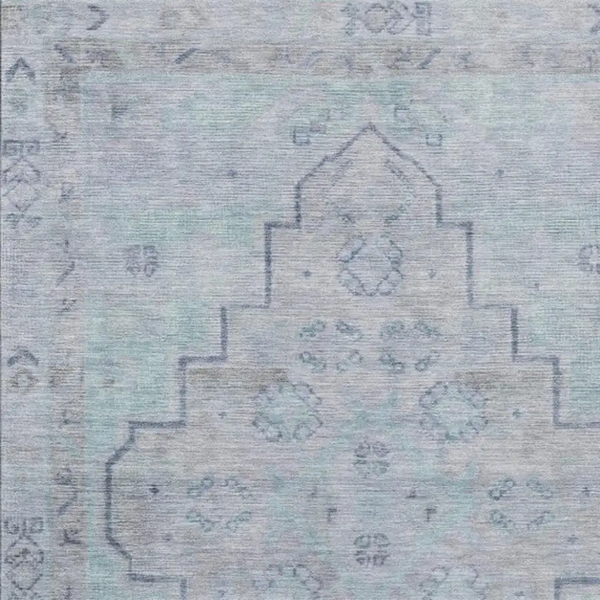 Gray And Teal Blue Medallion Washable Indoor Outdoor Area Rug Photo 3