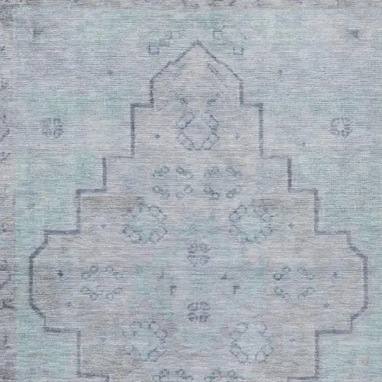 Gray And Teal Blue Medallion Washable Indoor Outdoor Area Rug Photo 3