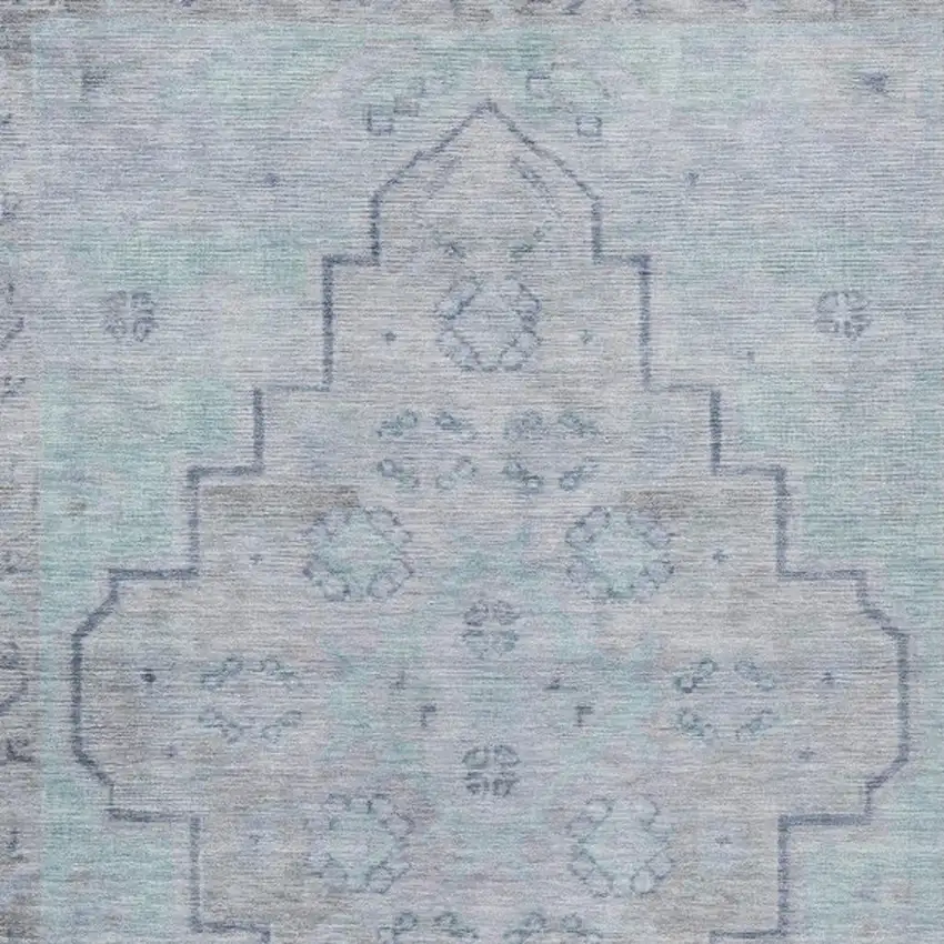 Gray And Teal Blue Medallion Washable Indoor Outdoor Area Rug Photo 3