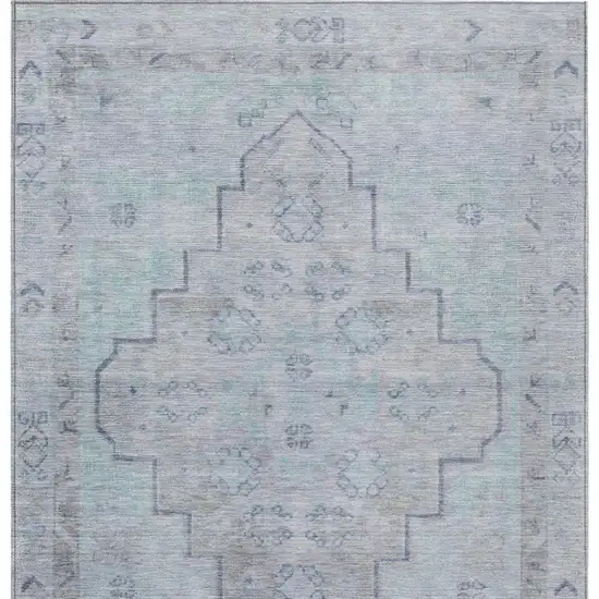 Gray And Teal Blue Medallion Washable Indoor Outdoor Area Rug Photo 3