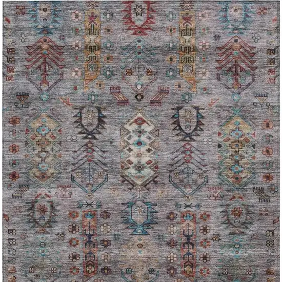 Gray And Teal Blue Tribal Washable Indoor Outdoor Area Rug Photo 3