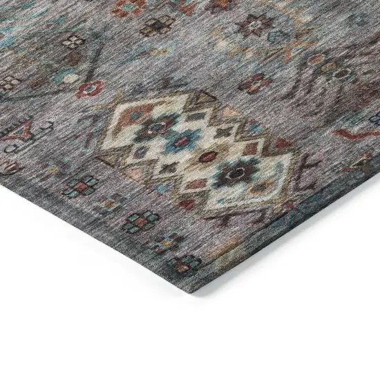 Gray And Teal Blue Tribal Washable Indoor Outdoor Area Rug Photo 6