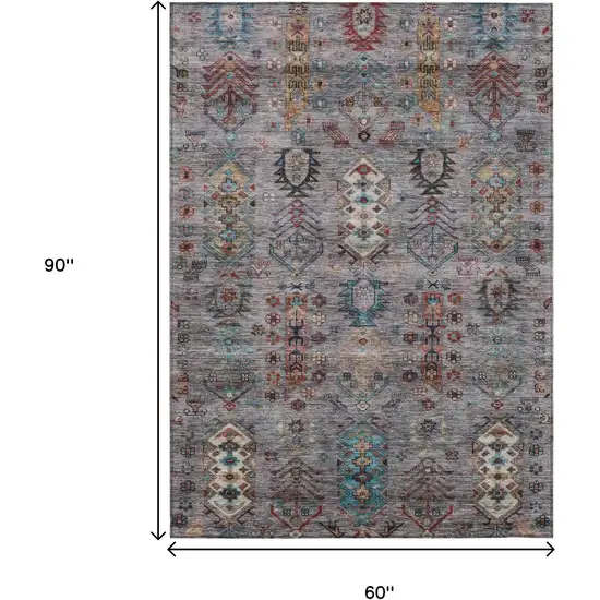 Gray And Teal Blue Tribal Washable Indoor Outdoor Area Rug Photo 9