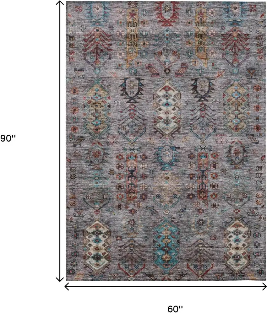 Gray And Teal Blue Tribal Washable Indoor Outdoor Area Rug Photo 9