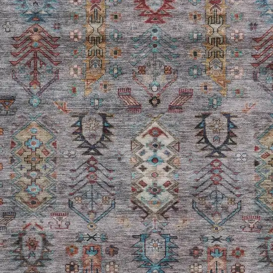 Gray And Teal Blue Tribal Washable Indoor Outdoor Area Rug Photo 3