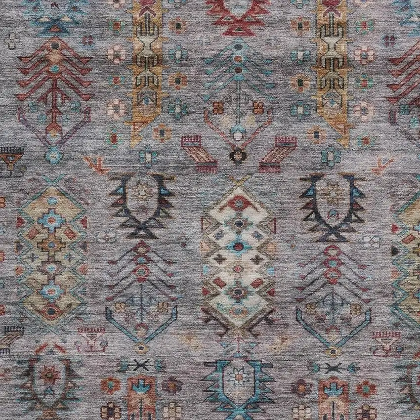 Gray And Teal Blue Tribal Washable Indoor Outdoor Area Rug Photo 3