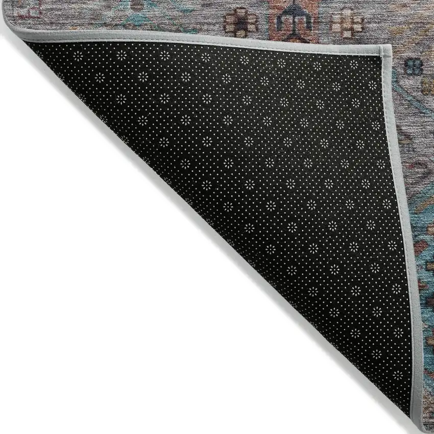 Gray And Teal Blue Tribal Washable Indoor Outdoor Area Rug Photo 8