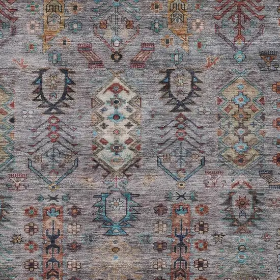 Gray And Teal Blue Tribal Washable Indoor Outdoor Area Rug Photo 7