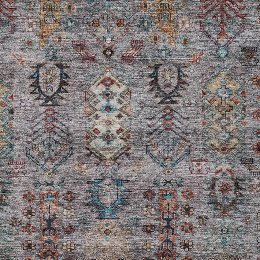 Gray And Teal Blue Tribal Washable Indoor Outdoor Area Rug Photo 7