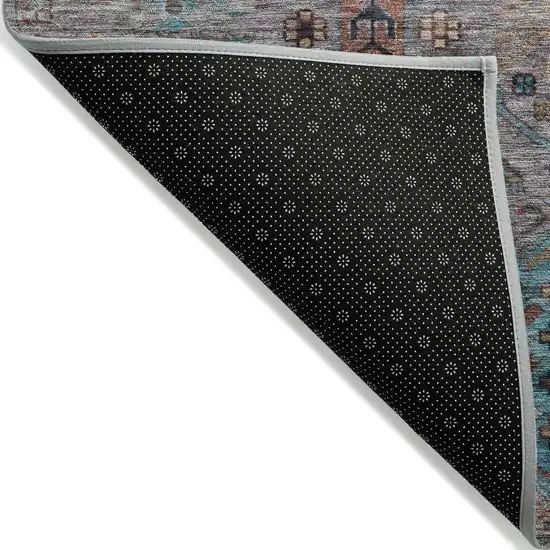 Gray And Teal Blue Tribal Washable Indoor Outdoor Area Rug Photo 8