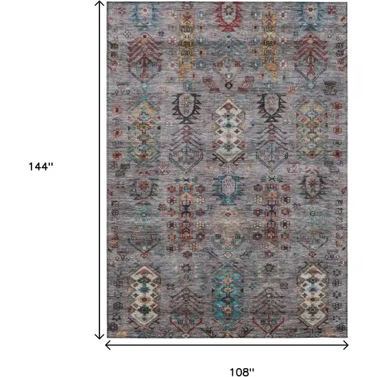 Gray And Teal Blue Tribal Washable Indoor Outdoor Area Rug Photo 9