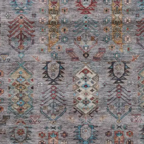 Gray And Teal Blue Tribal Washable Indoor Outdoor Area Rug Photo 7