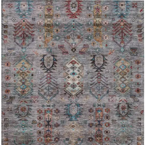 Gray And Teal Blue Tribal Washable Indoor Outdoor Area Rug Photo 9