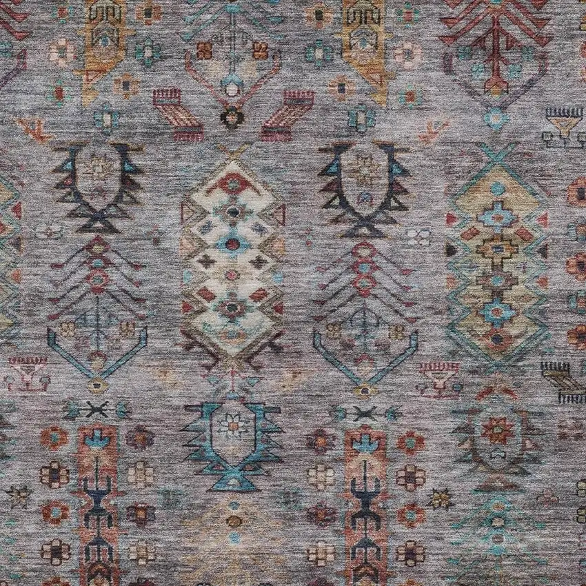 Gray And Teal Blue Tribal Washable Indoor Outdoor Area Rug Photo 3