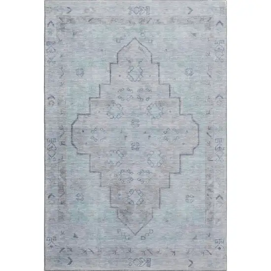 Gray And Teal Medallion Washable Area Rug With UV Protection Photo 1
